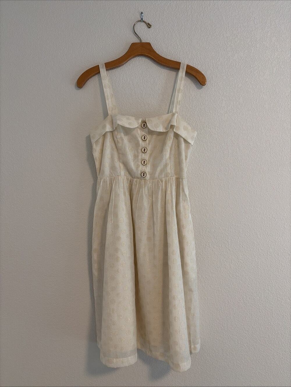 NEW Anthropologie Maeve Sparkle Dot dress Ivory Gold Polka Dots Party 4 Pockets